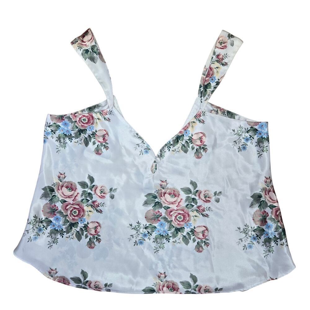 Vintage Kathryn Womens Floral Satin Cami Top Size L Coquette Cottage Boho Fairy
